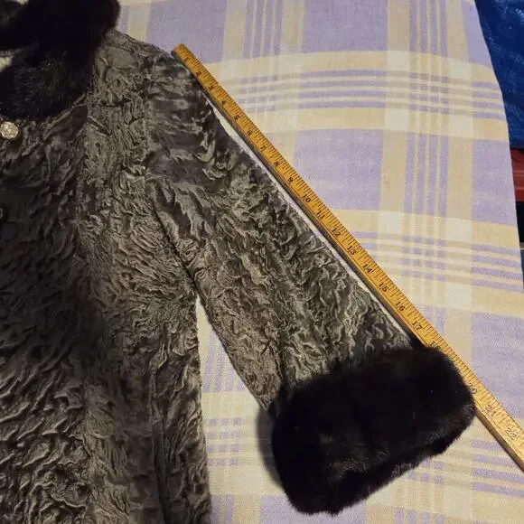 Vintage 40s 50s Rikes Dayton Persian Lamb Fur Mink Fur Collar Coat Penny Lane - Picture 7 of 16